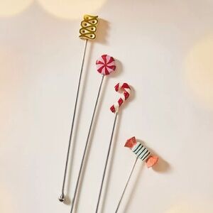 NWT Anthropologie Set of 4  Christmas Candy Bon Bon Beverage Stirrers